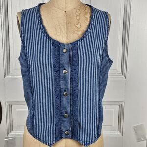 Top blue Roper vest lace western rodeo cowgirl cottage southwestern Medium